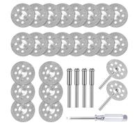 Flintronic 24Pcs Diamond Cutting Wheel, 22mm Mini Diamond Cutting Discs, Cut Off Discs with 4 Pieces 3 mm Mandrel for Dremel Rotary Tools, Suitable for Metal, Glass, Ceramics, Jade, Gemstones