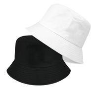 flintronic 2PC Bucket Hat, Foldable Cute Bucket Hat, Double-Sided Bucket Hats, Cotton Sun Visor Hat, Sun Fisherman Hat for Outdoor Travel Shopping (Black+White)