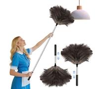 Flintronic 2PCS 42 Inch/115 CM Ostrich Feather Duster, Extendable Handle, Anti-Static Artificial Ostrich Feather Duster with Stainless Steel Handle, Long Duster For Ceilings Office Furniture Cleaning