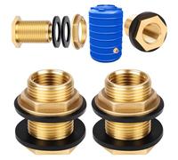 Flintronic 2PCS Brass Bulkhead Fitting, 1" to 3/4" Tube Adaptor Connector Hose Fitting with 4 Silicone Gaskets, Garden Hose Double Threaded Bulkhead for Water Tanks, Gold Tone, Rain Bucket