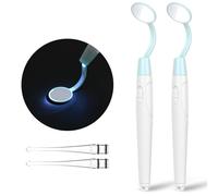 Flintronic 2PCS Dental Mirror with Light, Teeth Inspection LED Mirror, Dental Mirror for Mouth Anti Fog, 2-In-1 Dentist Oral Care Tool & Earwax Removal Kit for Aldult Children (Blue, Battery Powered)