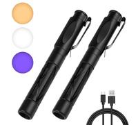 Flintronic 2PCS Diagnostic Medical Penlight, Rechargeable LED Pen Torch with 3 Light Modes, Pen Torches with Pupil Gauge and Clip, First Aid Doctors Nurses Medical Pen Light Medical Equipment, Black