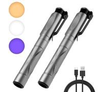 Flintronic 2PCS Diagnostic Medical Penlight, Rechargeable LED Pen Torch with 3 Light Modes, Pen Torches with Pupil Gauge and Clip, First Aid Doctors Nurses Medical Pen Light Medical Equipment, Gray