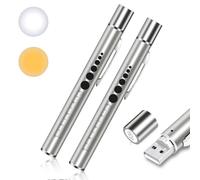 Flintronic 2PCS Diagnostic Medical Penlight, Rechargeable USB LED Pen Torch, Pen Torches with Pupil Gauge and Clip, First Aid Pupil Gauge Doctors Nurses Medical Pen Light Medical Equipment, Silver