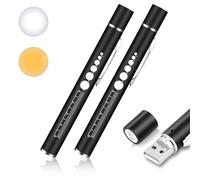 Flintronic 2PCS Diagnostic Medical Penlight, Rechargeable USB LED Pen Torch, Pen Torches with Pupil Gauge and Clip, First Aid Pupil Gauge Doctors Nurses Medical Pen Light Medical Equipment, Black