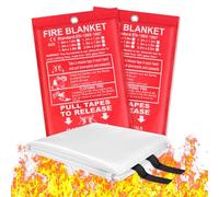 Flintronic 2PCS Fire Blanket, 1.5m X 1.5m Emergency Fire Blanket for Kitchen, Quick Unfolding, Fibreglass fire Blankets with Loops, Flame Retardant fire-blanket for Home, Office, Caravan, School