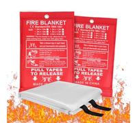 Flintronic 2PCS Fire Blanket, 1m X 1m Emergency Fire Blanket for Kitchen, Quick Unfolding, Fibreglass Fire Blankets with Loops, Flame Retardant Fire Blanket for Home, Office, Caravan, School
