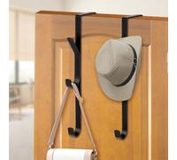 flintronic 2Pcs Over Door Hooks, 3 Hooks Over Door Hanger, Vertical Over The Door Coat Hanger, Heavy Duty Stainless Steel Door Hanger for Bedroom Towel, Clothes, Hats, Bags (Black)