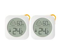 Flintronic 2PCS Room Thermometer Hygrometer Indoor, Accurate Hygrometer | Mini Digital Temperature Humidity Meter Gauge, with Hanging Hole and Face Icons for Home Baby, Office, Garden (with Battery)