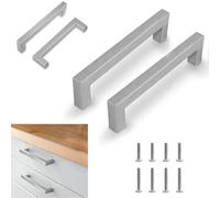 Flintronic 2PCS Square Bar Pull Handles, 128 mm Brushed Stainless Steel Wardrobe Handles for Drawer and Kitchen Cabinet