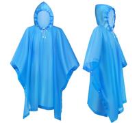 flintronic 2PCS Waterproof Poncho Adult, Reusable Rain Ponchos, EVA Rain Poncho, Lightweight Waterproof Raincoat with Hoods, Rain Cover Poncho for Camping, Hiking Travel Men Women (Blue)