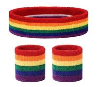 Flintronic 3 Pack Sweatbands Set, Fitness Sweatbands with 1PC Sports Headband+2PCS Wristbands, Sports Sweatband Soft Thickened Terry Cotton, Soft Cotton for Handball Football Tennis-Rainbow