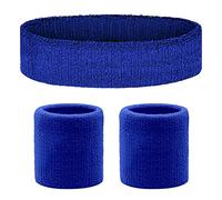 Flintronic 3 Pack Sweatbands Set, Fitness Sweatbands with 1PC Sports Headband+2PCS Wristbands, Sports Sweatband Soft Thickened Terry Cotton, Soft Cotton for Handball Football Tennis-Blue