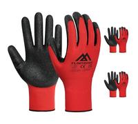 flintronic 3 Pairs Safety Work Gloves, Latex and Nitrile Coated Gloves, Non-Slip Work Handling Gloves, Firm Grip Protective Working Gloves for Gardening, Builders, General Duty (M - Size 8, Red)