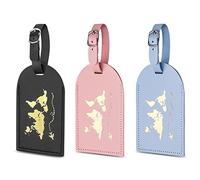 flintronic 3 Pcs Luggage Tags, Leather Baggage Labels, Suitcase ID Tag Set, Handbag Tag Labels Travel Accessories for Married Men Women Couples Wedding Travel Gift