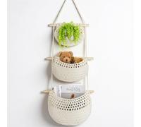 Flintronic 3 Tier Large Hanging Storage Baskets, Hanging Fruit Basket, Decorative Hanging Baskets for Wall Door, Nursery Wall Basket Boho Kitchen Decor Basket for Hanging Fruit Vegetable