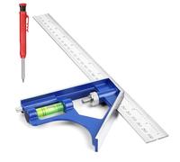 flintronic 300mm Combination Square, Stainless Steel Angle Ruler, with Built in Spirit Level & Marker Pins, Metric & Imperial Scales, Measuring Tool for Carpenter/Engineer/Woodworking