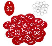 Flintronic 30PCS Plastic Number with Key Rings, Engraved Numbered Tags, Plastic ID Tag Table Numbers, Discs Number Tags for Office, Hotel, Mailbox, Dormitory (1-30 Red)