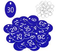 Flintronic 30PCS Plastic Number with Key Rings, Engraved Numbered Tags, Plastic ID Tag Table Numbers, Discs Number Tags for Office, Hotel, Mailbox, Dormitory (1-30 Dark Blue)