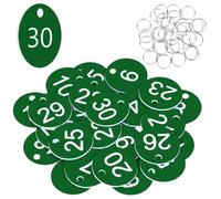Flintronic 30PCS Plastic Number with Key Rings, Engraved Numbered Tags, Plastic ID Tag Table Numbers, Discs Number Tags for Office, Hotel, Mailbox, Dormitory (1-30 Green)