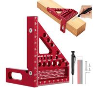 Flintronic 3D Carpenter Square, 22.5-90 Degree Aluminium Alloy Angle Measuring Ruler, 110mm High Precision Woodworking Speed Square with Woodworking Pens for Engineers Carpenters(Red)