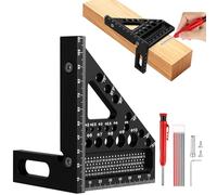 Flintronic 3D Carpenter Square, 22.5-90 Degree Aluminium Alloy Angle Measuring Ruler, 110mm High Precision Woodworking Speed Square with Woodworking Pens for Engineers Carpenters(Black)