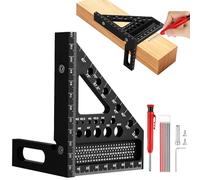 Flintronic 3D Carpenter Square, 22.5-90 Degree Aluminium Alloy Angle Measuring Ruler, 120mm High Precision Woodworking Speed Square with Woodworking Pens for Engineers Carpenters(Black)