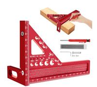 Flintronic 3D Carpenter Square, 22.5-90 Degree Aluminium Alloy Angle Measuring Ruler, 150mm High Precision Woodworking Speed Square with Woodworking Pens for Engineers Carpenters(Red)
