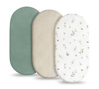 Flintronic 3PCS Baby Mattress Cover, 83 x 43cm Crib Sheets, Crib Fitted Sheet Set for Boy and Girl, 100% Muslin Cotton, for Oval, Hourglass & Rectangle Bassinet