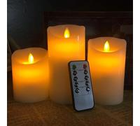 flintronic 3PCS LED Flameless Candles, Pillar Candle with Remote Control and Timer Function, Φ 7.5cm x H 10cm/12cm/15cm, LED Candles for Birthday/Party/Wedding/Hotel/Home Decor-Ivory White