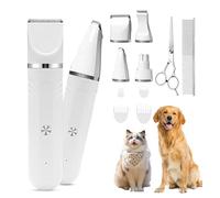 Flintronic 4 in 1 Dog Clippers Professional, Dogs Grooming Clippers Kit, Rechargeable Pet Paws Trimmer, with Stainless Steel Scissors Combs, Dog/Cat Shaver for Paws, Claws, Eyes, Ears, Face