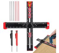 Flintronic 4-in-1 Drilling Positioning Ruler, 35CM Scale Marking Gauge Tools, T Square Woodworking Ruler, Precise Drilling Tool for Woodworking Scribe Drawing, Cabinet Hardware Jig（Black）