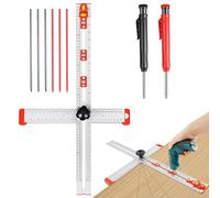 Flintronic 4-in-1 Drilling Positioning Ruler, 60CM Scale Marking Gauge Tools, T Square Woodworking Ruler, Precise Drilling Tool for Woodworking Scribe Drawing, Cabinet Hardware Jig（Silver）