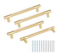 flintronic 4 Pack Cabinet Handles, 128mm Gold Kitchen Cupboard Handles, Aluminum Alloy T Bar Drawer Pulls, Modern Gold Kitchen Handle (Overall Length 158mm, Hole Center 128mm)