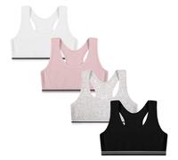 flintronic 4 Pack Girls Sports Bra Cotton, Training Bras Girls, Unpadded Crop Top, Teenage Girls Crop Vest