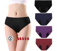 flintronic 4 Pack Menstrual Panties, Red+ Black+Purple+ Blue, L