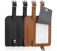 Flintronic 4 Pcs Luggage Tags, Leather Baggage Labels, Suitcase Name ID Card Tag Set, Leather Tags Travel Handbag Accessories for Preventing Loss of Bags(2Black + 2Brown)