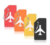 Flintronic 4 PCS Luggage Tags, Silicone Baggage Labels, Suitcase ID Tag Set, Handbag Tag Labels Travel Accessories for Checked Luggage, Hand Luggage and Handbags - Yellow+Orange+Red+Black