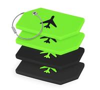 Flintronic 4 PCS Luggage Tags, Silicone Baggage Labels, Suitcase ID Tag Set, Handbag Tag Labels Travel Accessories for Checked Luggage, Hand Luggage and Handbags - Black & Green