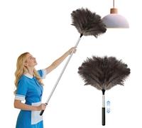Flintronic 42 Inch/115 CM Ostrich Feather Duster, Extendable Handle, Anti-Static Artificial Ostrich Feather Duster with Stainless Steel Handle, Long Duster For High Ceilings Office Furniture Cleaning