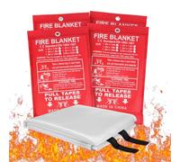 Flintronic 4PCS Fire Blanket, 1m X 1m Emergency Fire Blanket for Kitchen, Quick Unfolding, Fibreglass Fire Blankets with Loops, Flame Retardant Fire Blanket for Home, Office, Caravan, School