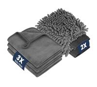 flintronic 5 Pcs Car Washing Kit, 600GSM Dual-Sided Ultra Soft Drying Towels and Gloves, with 3 Microfibre Cleaning Cloth 2 Microfiber Car Wash Mit for Household, Washing Care, Drying, Polishing