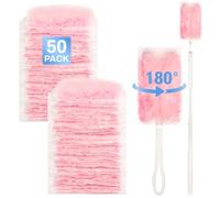 Flintronic 50 PCS Fluffy Duster Refills, 180° Disposable Dust Refill with Long Handle Short Handle for Efficient Cleaning, Office, Desk, Car, Blinds, Keyboard