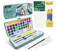 flintronic 50 Watercolour Paint Set, Portable Box Including, Palette, Watercolor Papers Brushes & other Tools, Travel Watercolour Set for Artists and Hobbyists