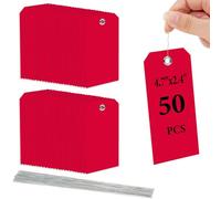 Flintronic 50PCS Plastic Shipping Tags, Blank Waterproof Plastic Tags, Writeable Security Tag with Wire Ties, Suitable for Secure Fire Extinguishers, Luggage, Clothes, Shelf-tag (Red)