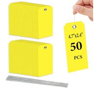 Flintronic 50PCS Plastic Shipping Tags, Blank Waterproof Plastic Tags, Writeable Security Tag with Wire Ties, Suitable for Secure Fire Extinguishers, Luggage, Clothes, Shelf-tag (Yellow)