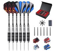flintronic 6 Pack Steel Darts Set,Professional 22g Darts Tip with Non-slip Stainless Steel Shaft,4 Style Poly Flights,PVC Shafts,Dart Sharpener,Rubber Rings,Flight Protecter,with an Gift Box