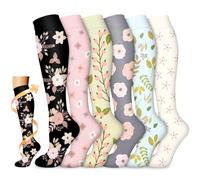 flintronic 6 Pairs Compression Socks for Women & Men, 15-20 mmHg Travel Flight Socks, Enhanced Circulation & Athletic Support, Compression Stockings for Running, Flying, Nursing(14-19in)