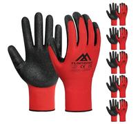 flintronic 6 Pairs Safety Work Gloves, Latex and Nitrile Coated Gloves, Non-Slip Work Handling Gloves, Firm Grip Protective Working Gloves for Gardening, Builders, General Duty (XL - Size 10, Red)