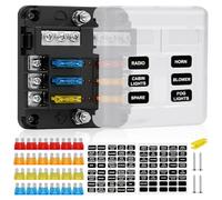 Flintronic 6 Way Fuse Box, 12V Blade Fuse Block with Negative Bus, ATC/ATO fuse-Box Holder with LED Indicator, Protection Cover and 24 Fuses, Suitable for Car Boat Marine Truck RV SUV Van (Square)